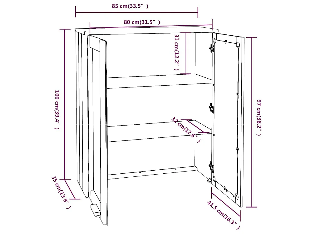 Opzetkast HAMAR 85x35x100 cm massief grenenhout donkergrijs