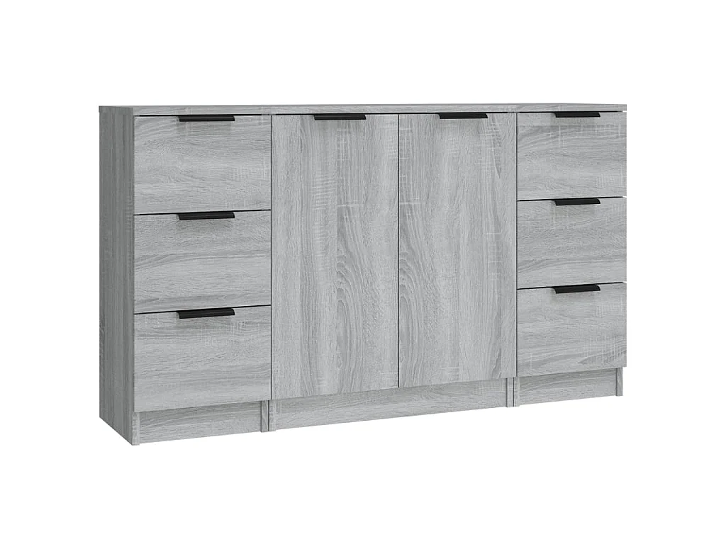 Buffets 3 pcs Sonoma gris Bois d'ingénierie