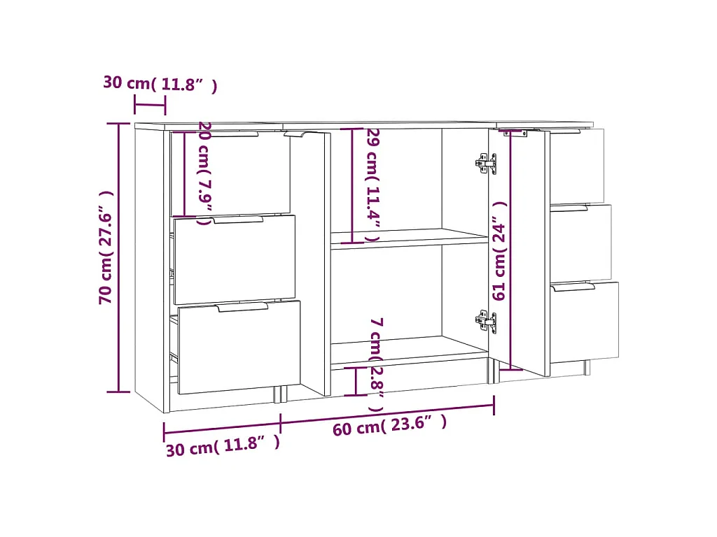 Buffets 3 pcs Sonoma gris Bois d'ingénierie