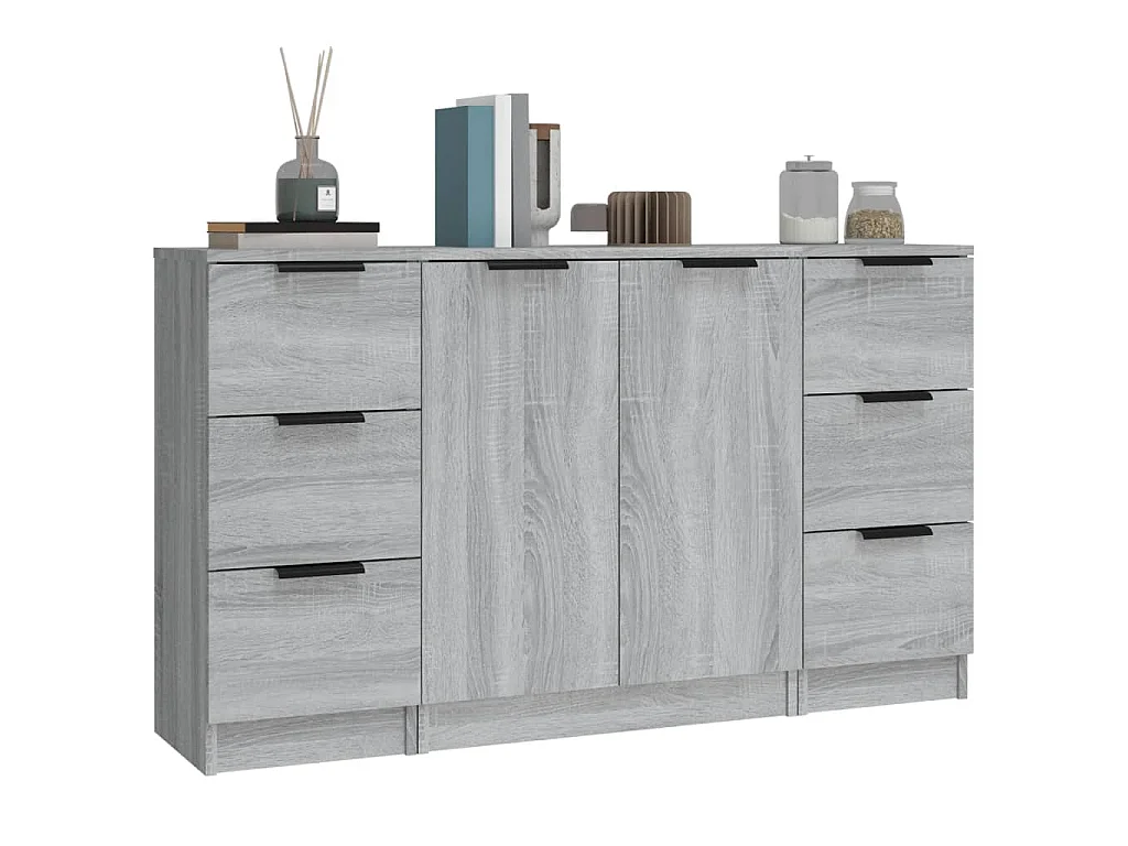 Buffets 3 pcs Sonoma gris Bois d'ingénierie