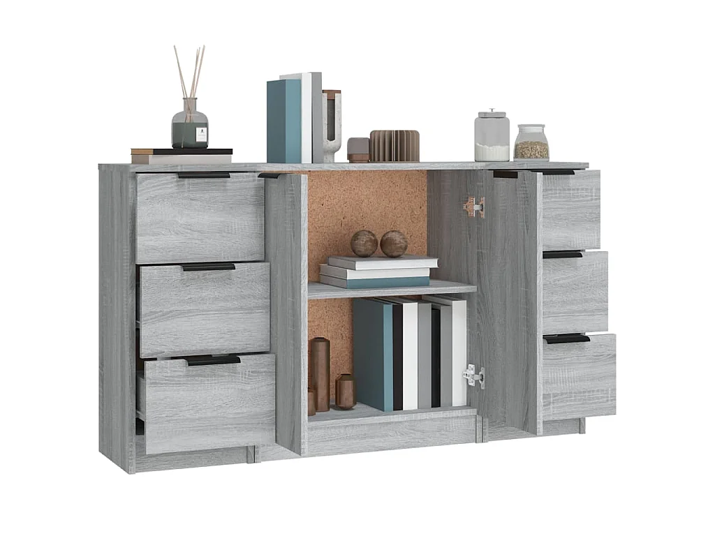 Buffets 3 pcs Sonoma gris Bois d'ingénierie