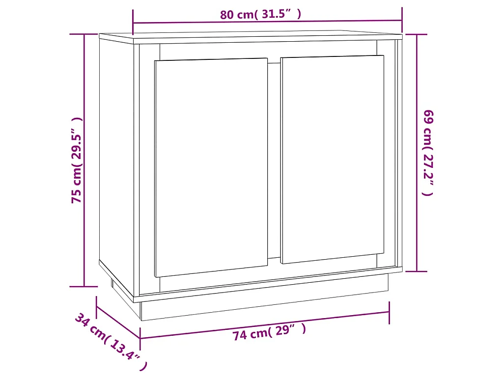 Buffet chêne sonoma 80x34x75 cm bois d'ingénierie