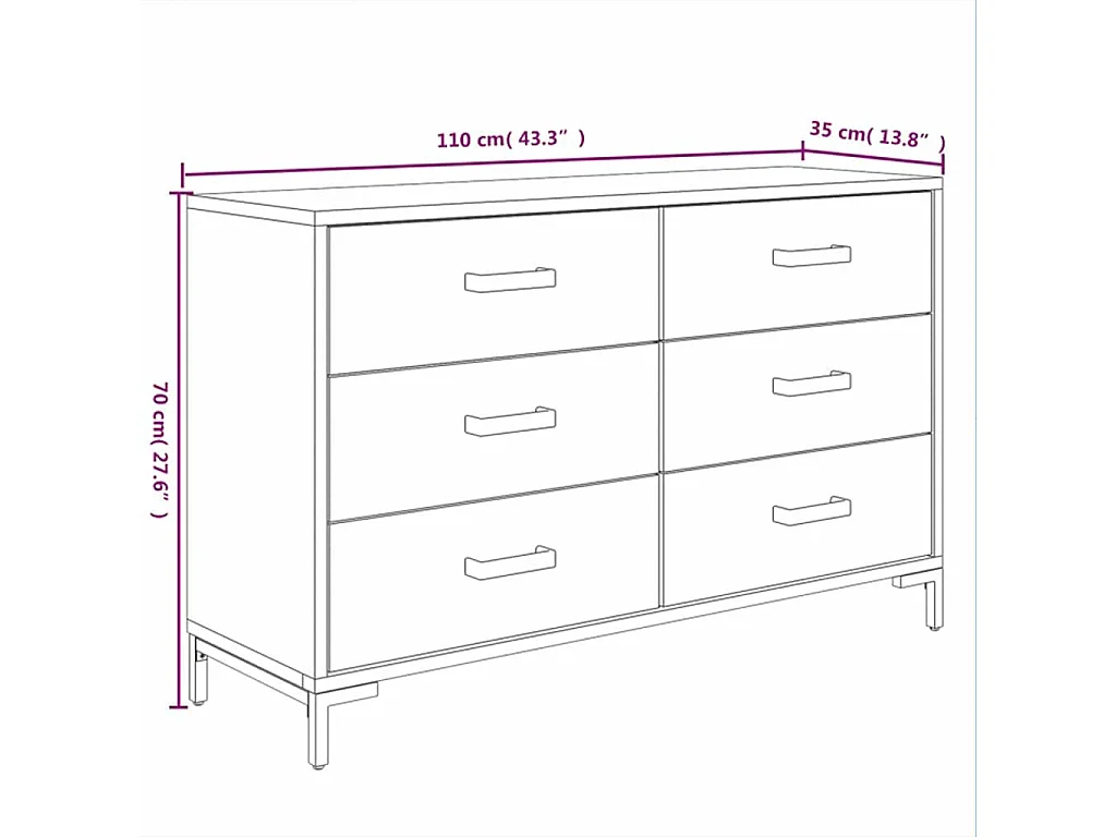 Buffet Noir 110x35x70 cm Bois de pin massif