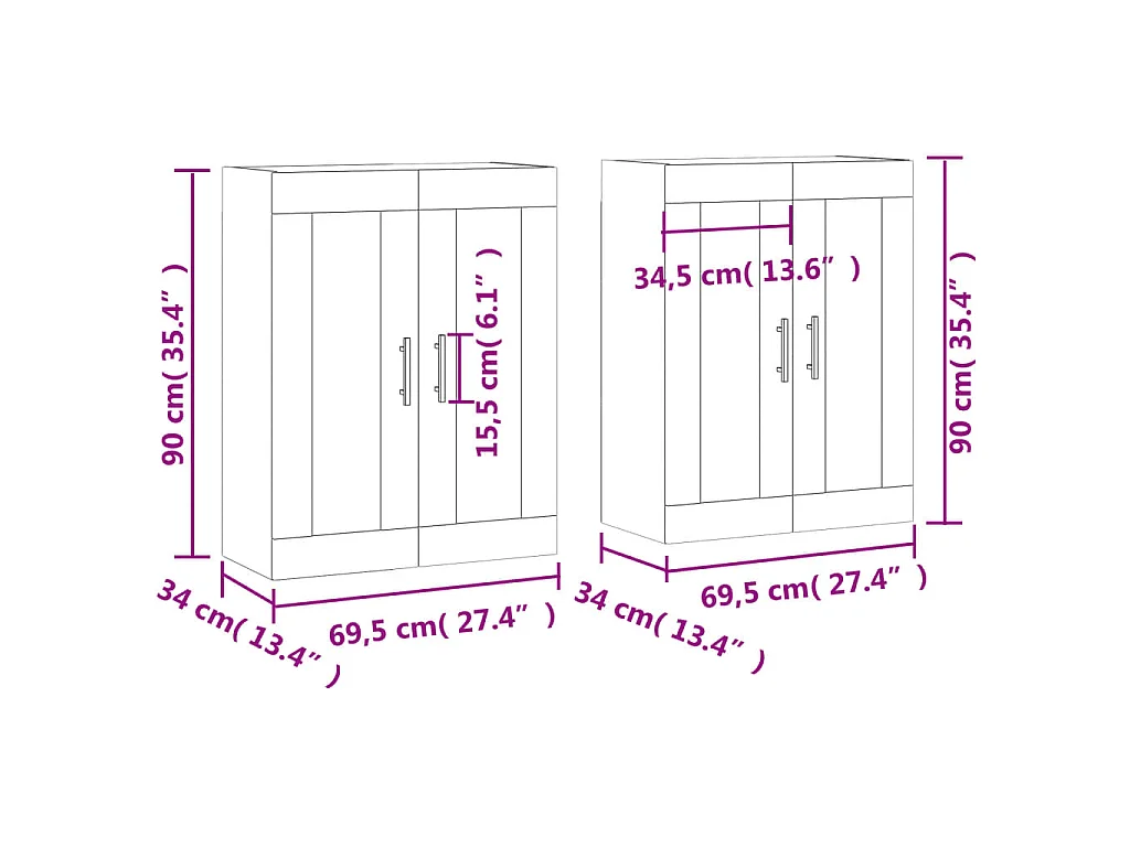 Armoires murales 2 pcs chêne fumé bois d'ingénierie