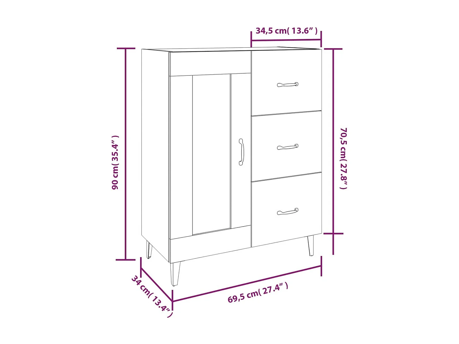 Buffet Blanc 69,5x34x90 cm Bois d'ingénierie