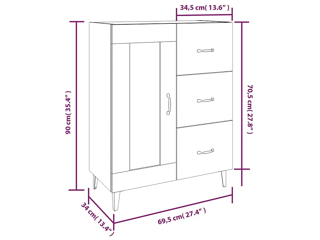Buffet Blanc 69,5x34x90 cm Bois d'ingénierie
