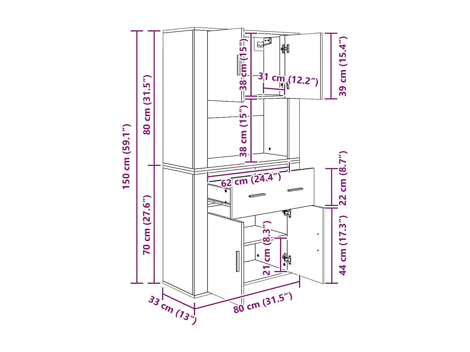 Highboard Grau Sonoma Holzwerkstoff