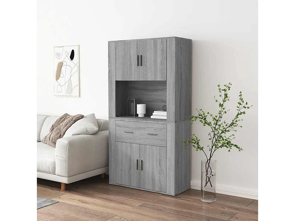 Hoge kast bewerkt hout grijs sonoma eikenkleurig