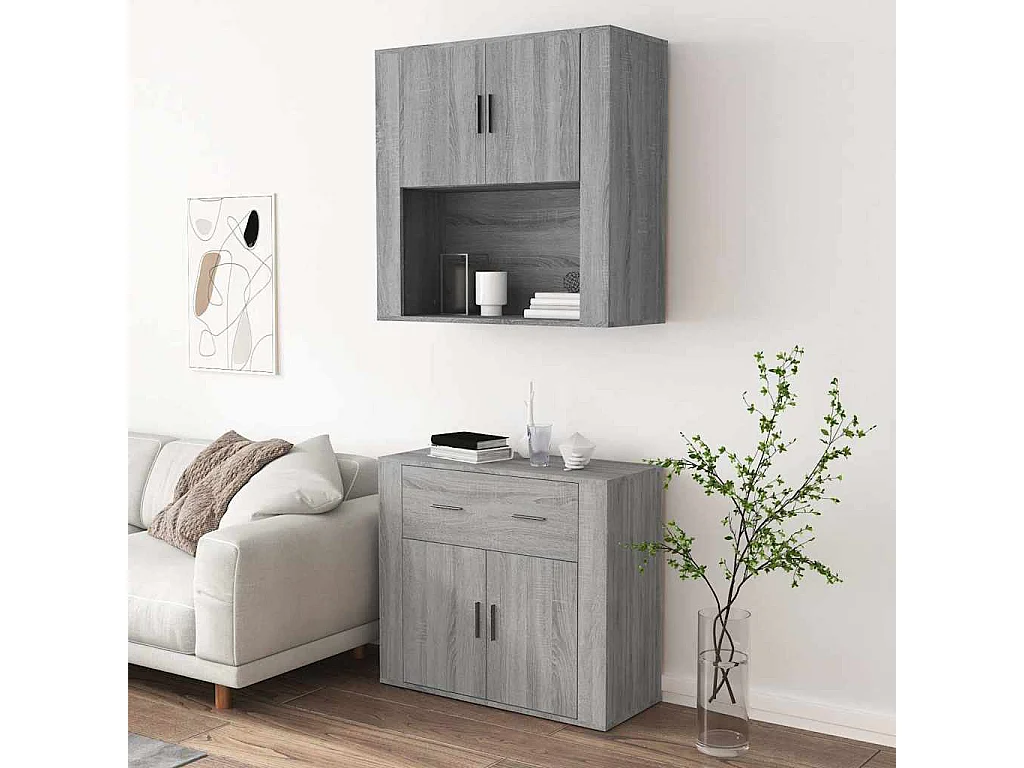 Hoge kast bewerkt hout grijs sonoma eikenkleurig