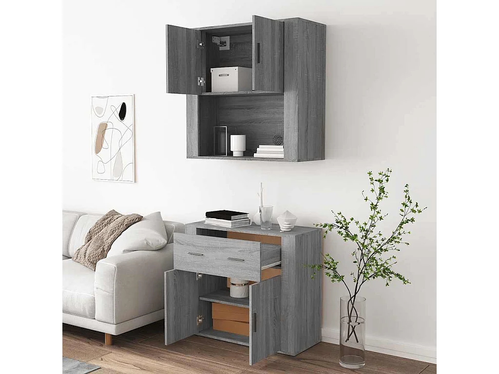 Hoge kast bewerkt hout grijs sonoma eikenkleurig