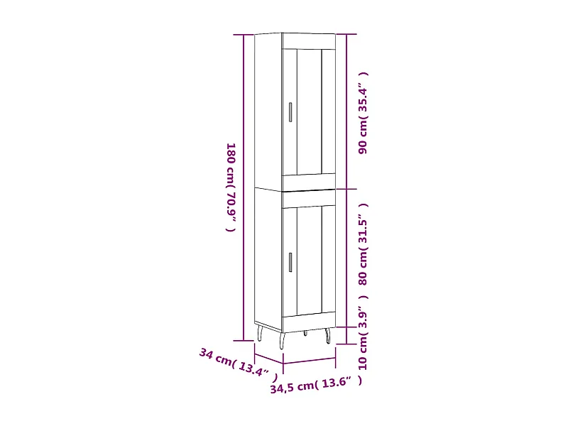 Buffet haut Gris béton 34,5x34x180 cm Bois d'ingénierie
