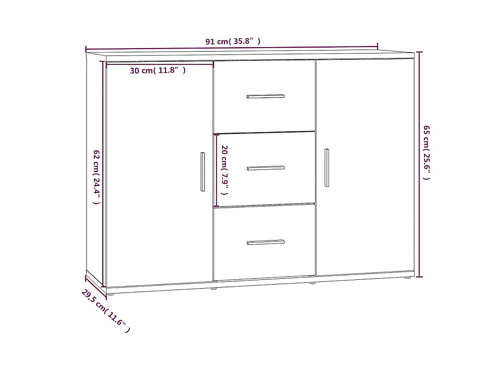 Buffet Noir 91x29,5x65 cm Bois d'ingénierie