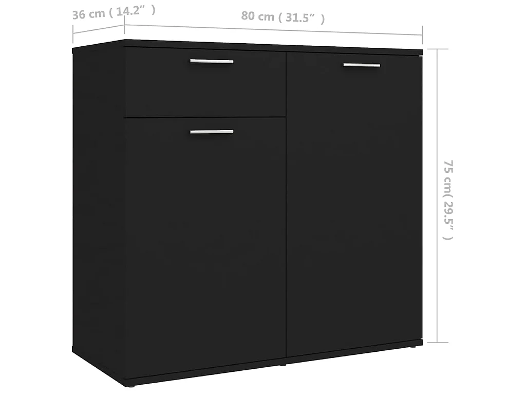 Dressoir 80x36x75 cm bewerkt hout zwart