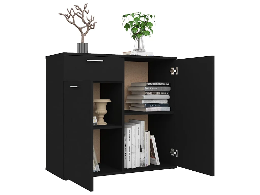 Dressoir 80x36x75 cm bewerkt hout zwart