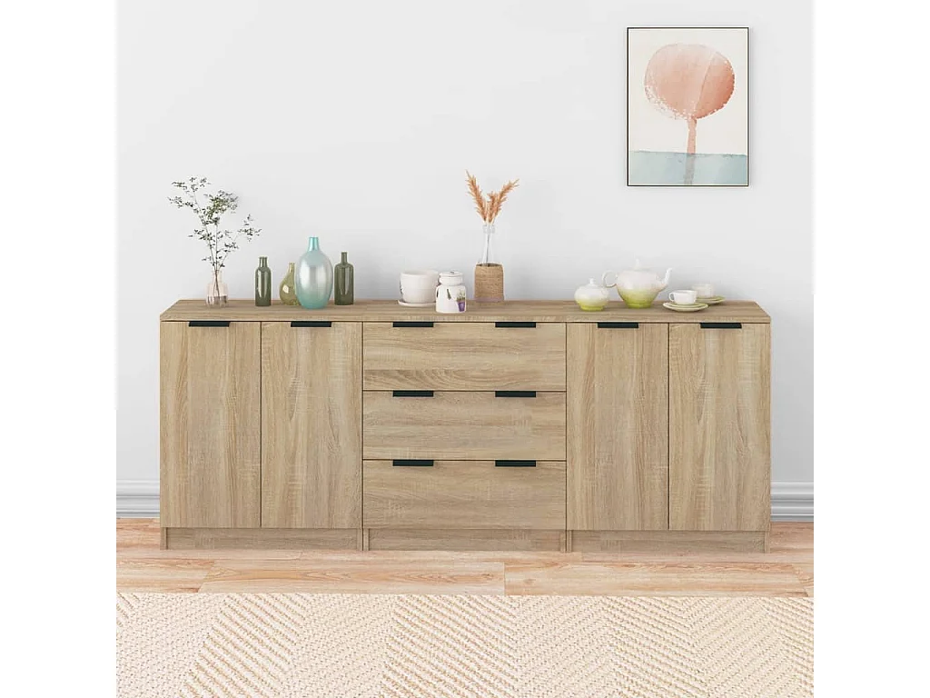 3-delige Dressoirs bewerkt hout sonoma eiken