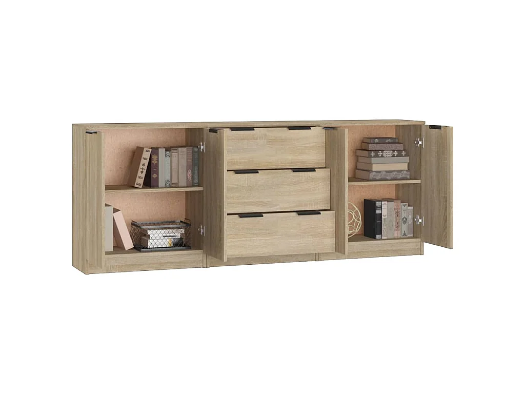 3-delige Dressoirs bewerkt hout sonoma eiken