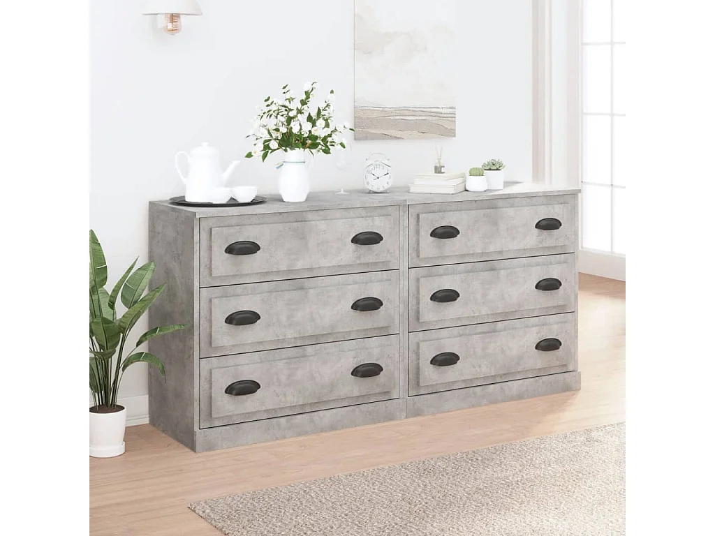 Credenze 2 pz Grigio Cemento in Legno Multistrato