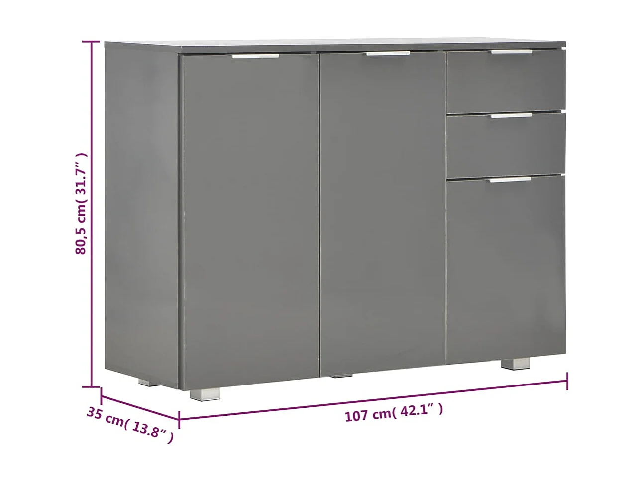 Buffet Gris brillant 107x35x80,5 cm