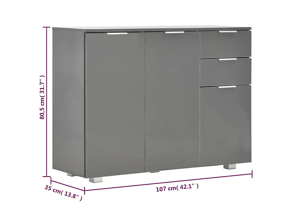 Dressoir 107x35x80,5 cm hoogglans grijs