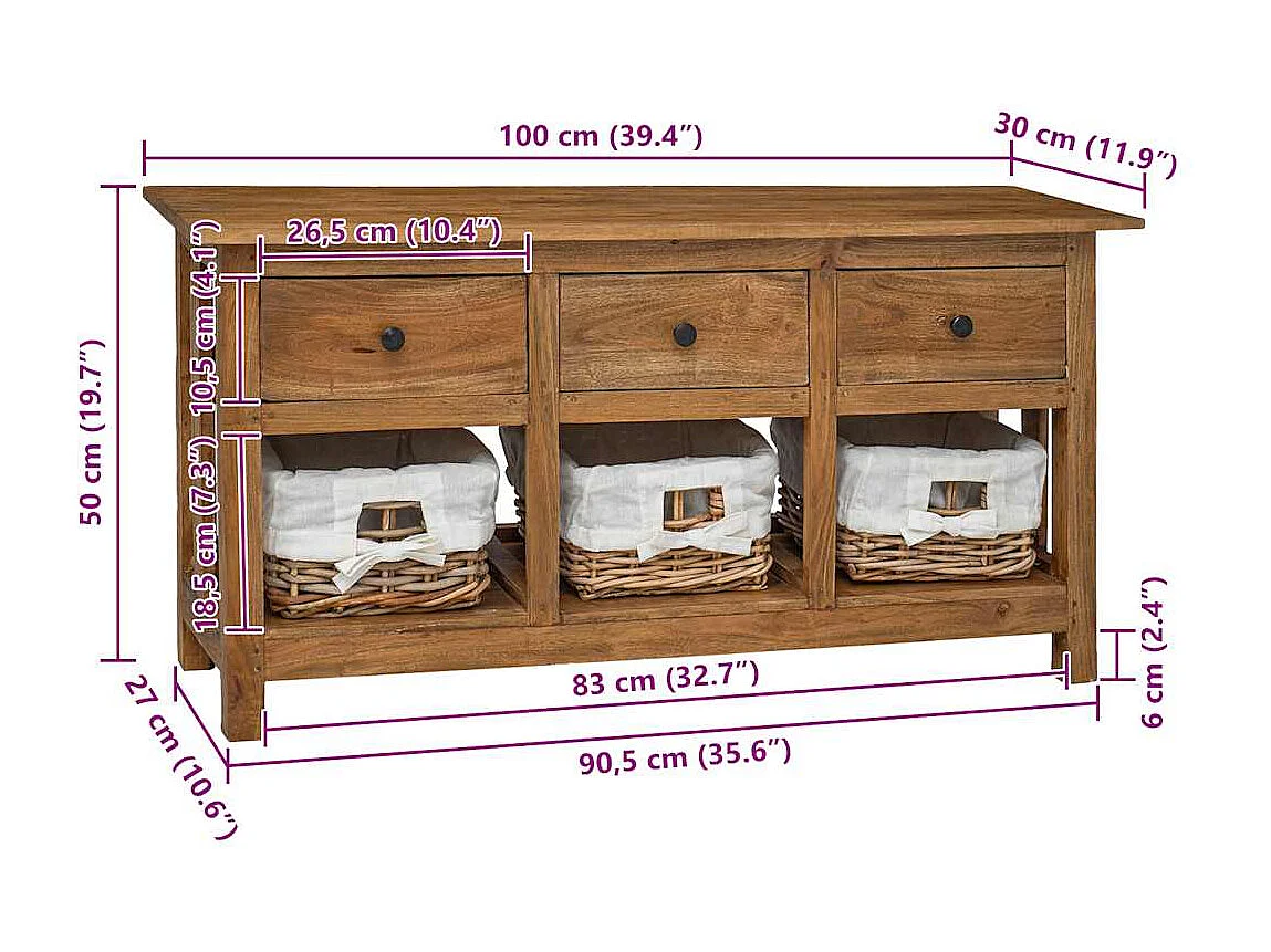 Sideboard Massives Mahagoniholz 100x30x50 cm