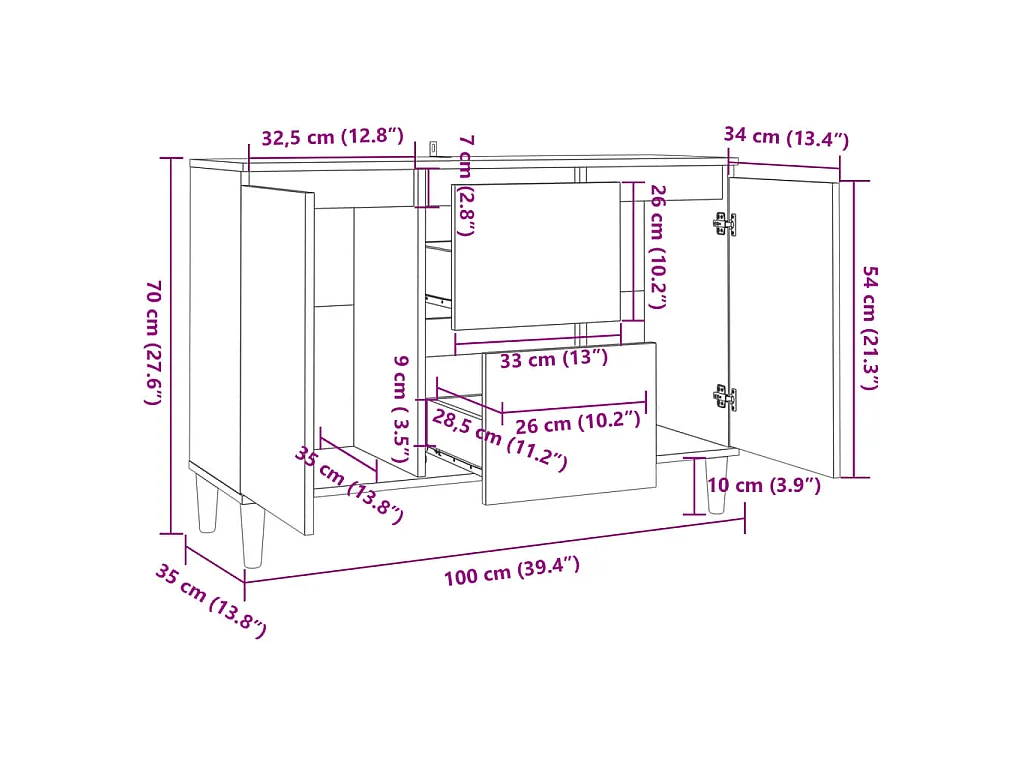Buffet blanc 101x35x70 cm bois d'ingénierie
