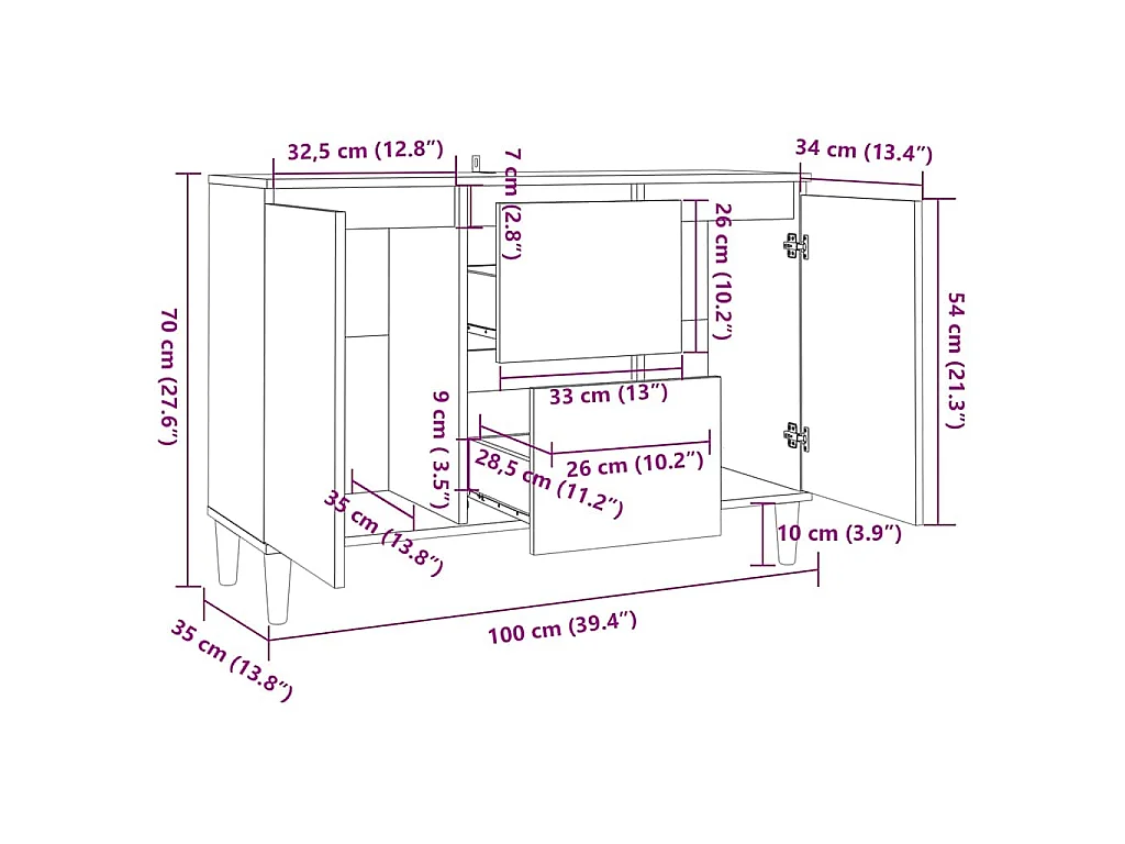 Credenza Bianca 101x35x70 cm in Legno Multistrato