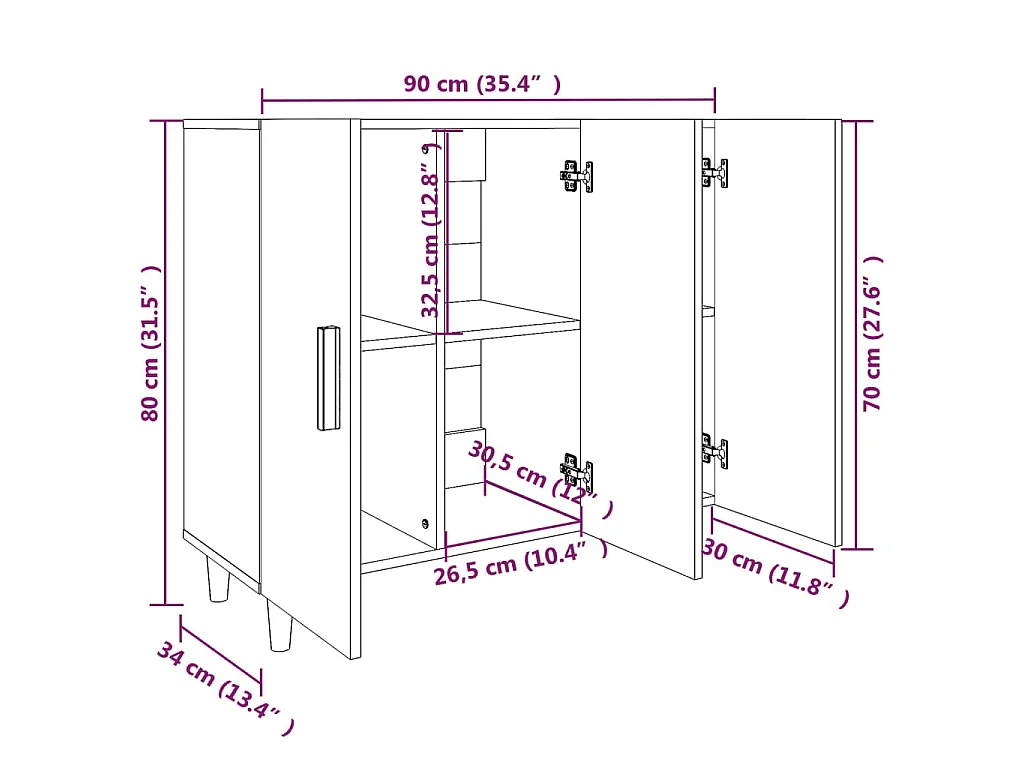 Dressoir 90x34x80 cm bewerkt hout gerookt eikenkleurig