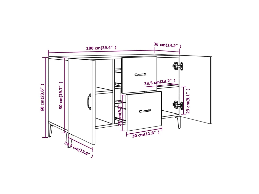 Buffet chêne sonoma 100x36x60 cm bois d'ingénierie