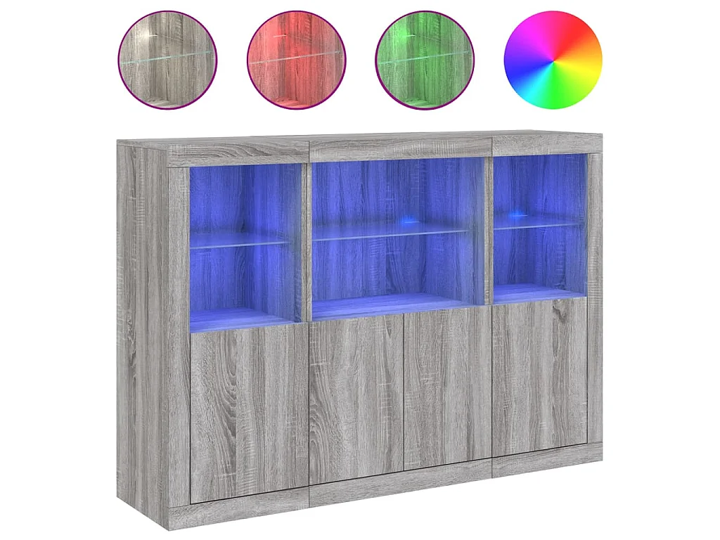 Sideboards mit LED-Leuchten 3 Stk. Grau Sonoma Holzwerkstoff