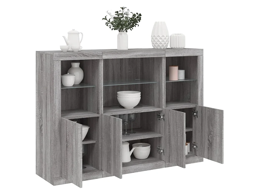 Sideboards mit LED-Leuchten 3 Stk. Grau Sonoma Holzwerkstoff