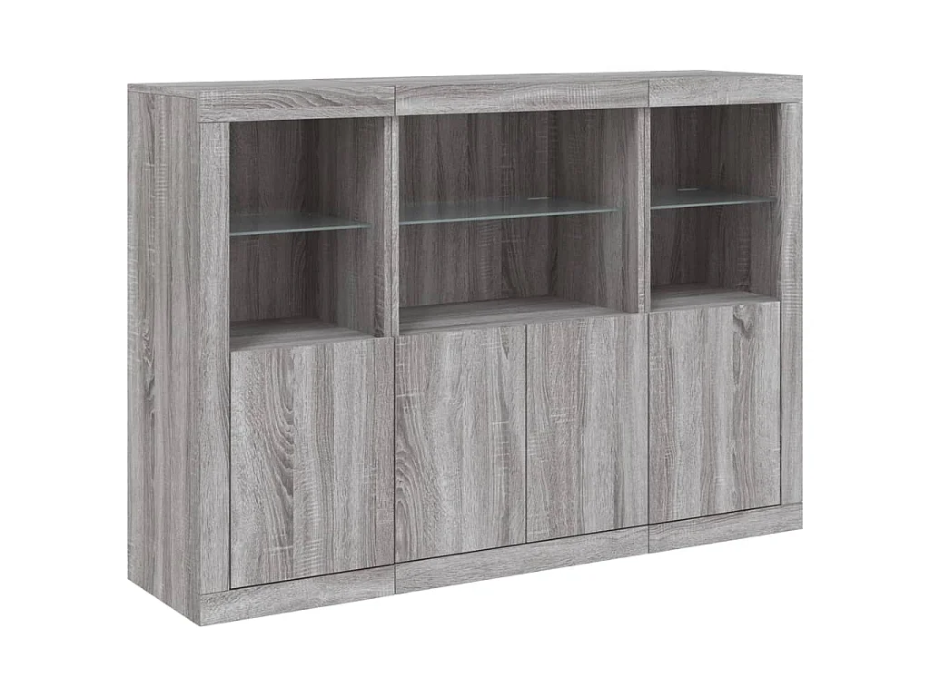 Sideboards mit LED-Leuchten 3 Stk. Grau Sonoma Holzwerkstoff