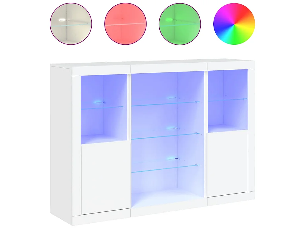 Credenze con Luci LED 3 pz Bianche in Legno Multistrato