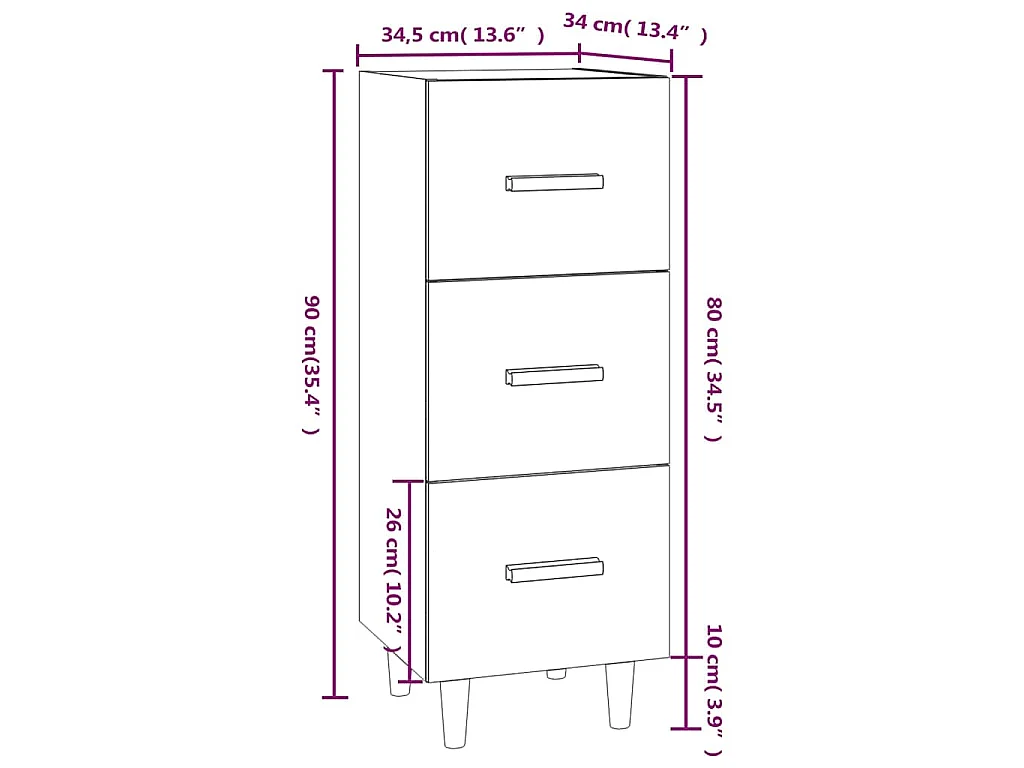 Buffet Gris béton 34,5x34x90 cm Bois d'ingénierie