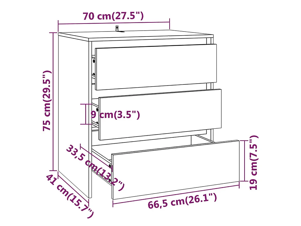 Buffet Noir 70x41x75 cm Bois d'ingénierie