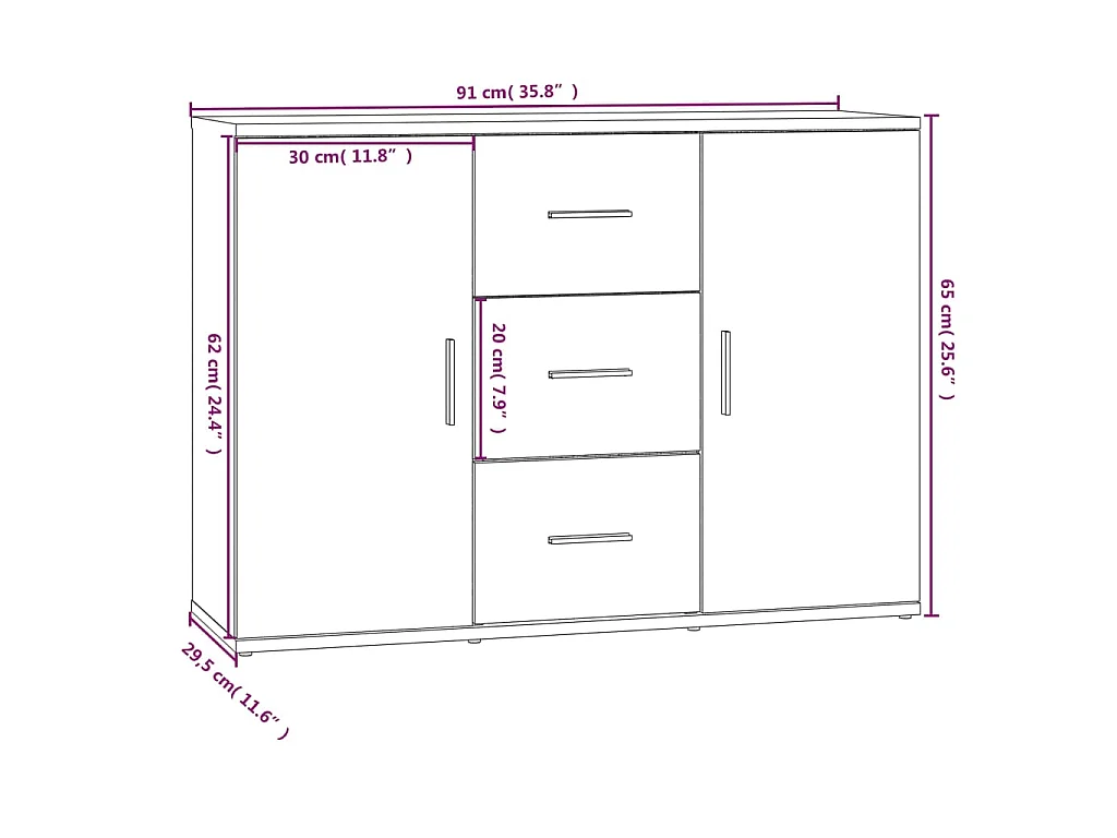 Dressoir 91x29,5x65 cm bewerkt hout gerookt eikenkleurig
