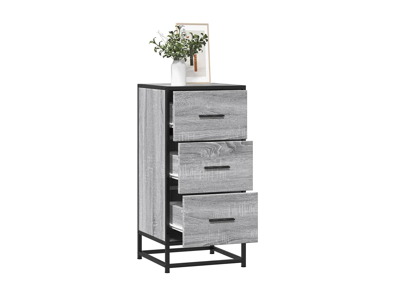 Dressoir 35,5x35x76 cm bewerkt hout en metaal grijs sonoma