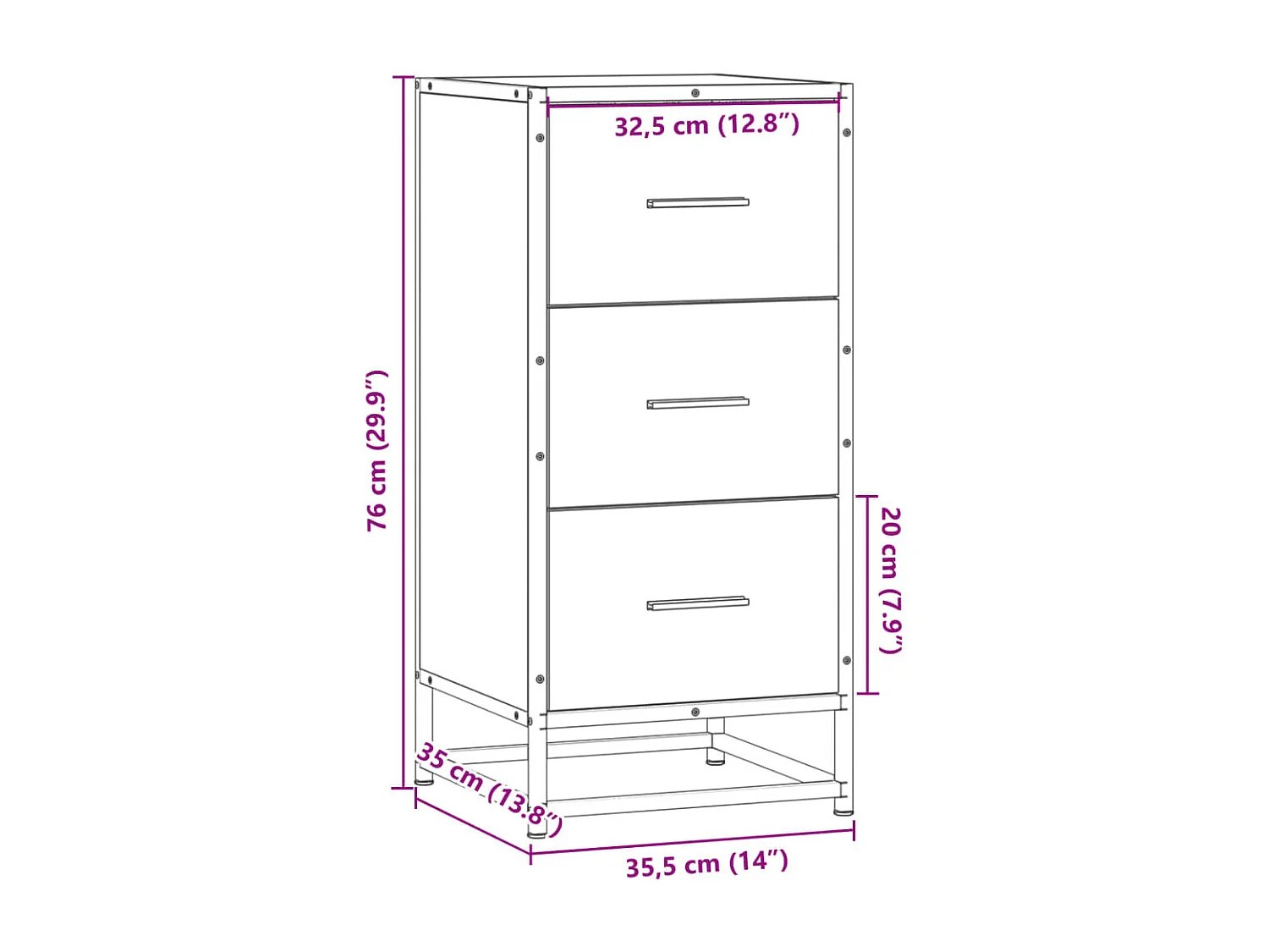Dressoir 35,5x35x76 cm bewerkt hout en metaal grijs sonoma