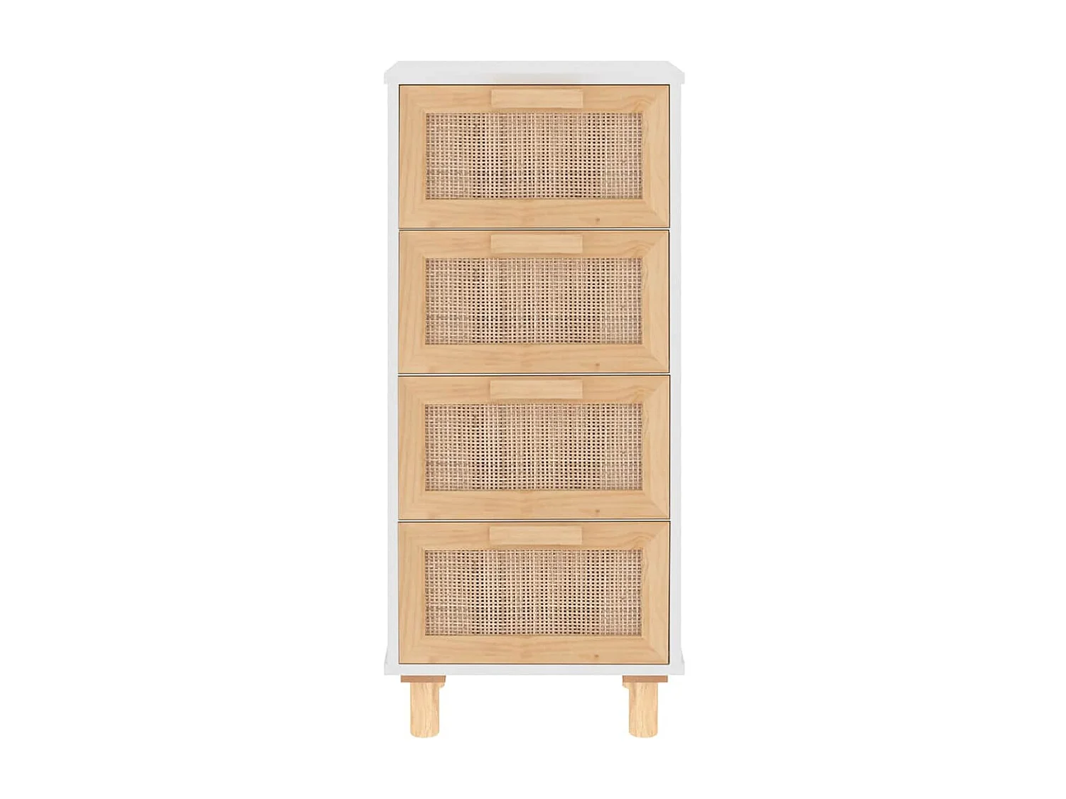 Credenza Bianca 40x30x90cm Legno Massello Pino Rattan Naturale