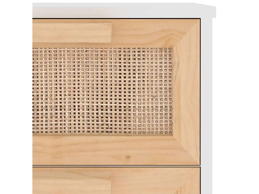 Credenza Bianca 40x30x90cm Legno Massello Pino Rattan Naturale