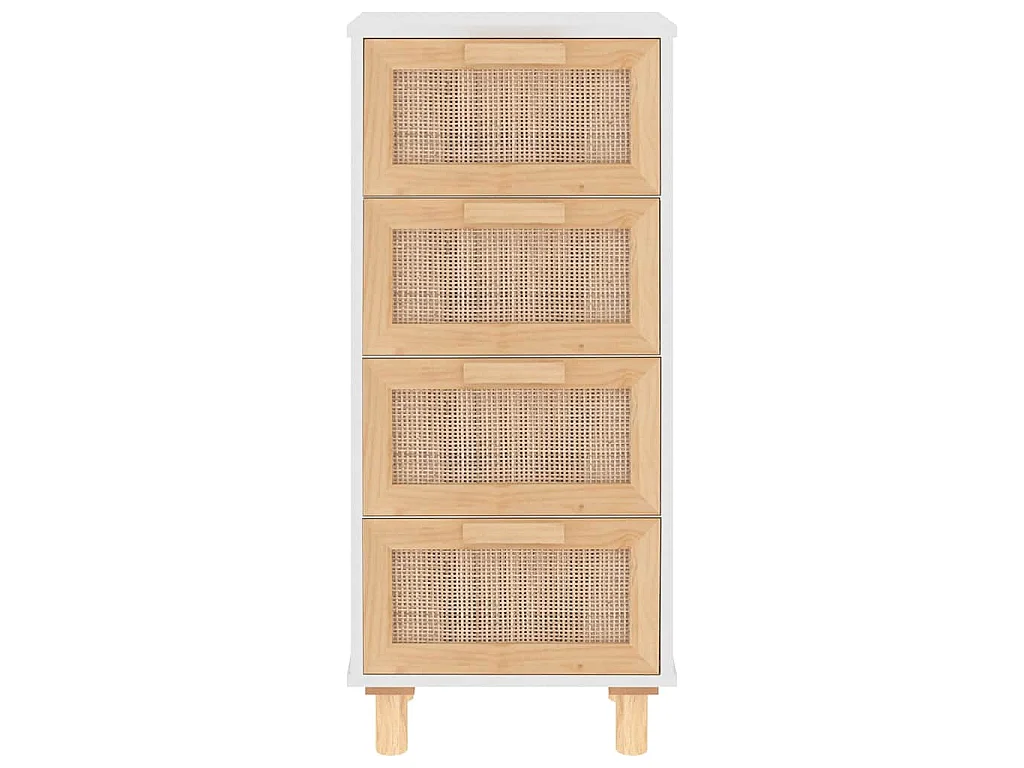 Sideboard Weiß 40x30x90 cm Massivholz Kiefer und Natur-Rattan