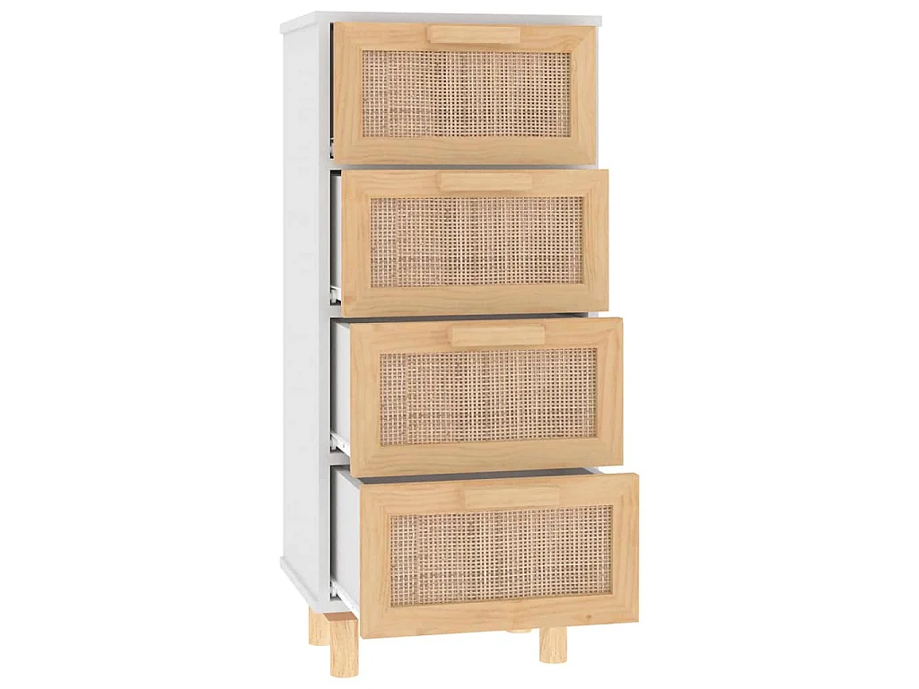 Sideboard Weiß 40x30x90 cm Massivholz Kiefer und Natur-Rattan