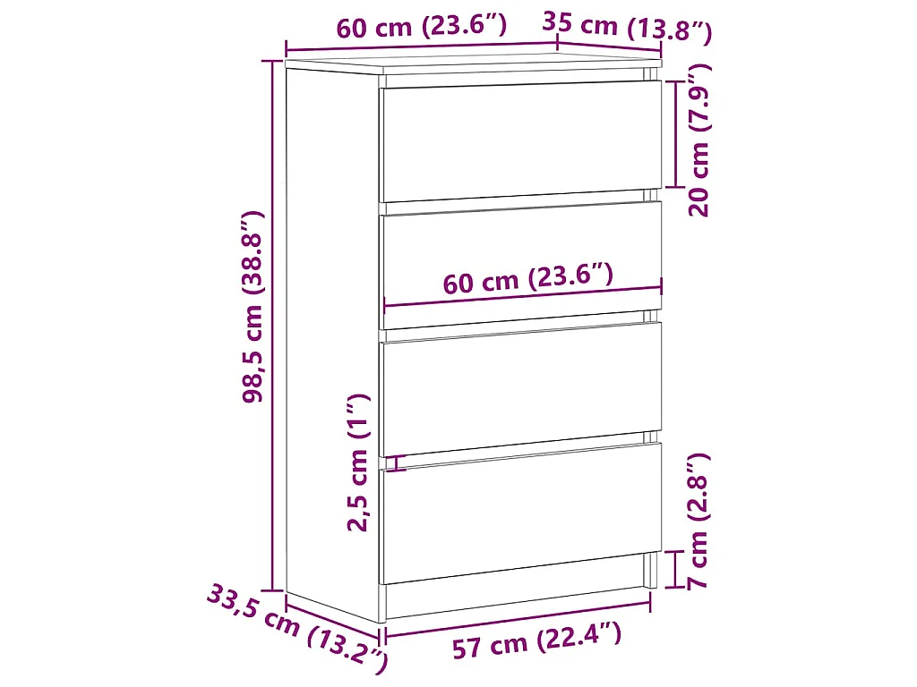 Sideboard Sonoma-Eiche 60x35x98,5 cm Holzwerkstoff