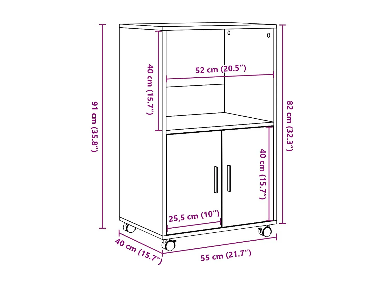 Rollschrank Weiß 55x40x91 cm Holzwerkstoff