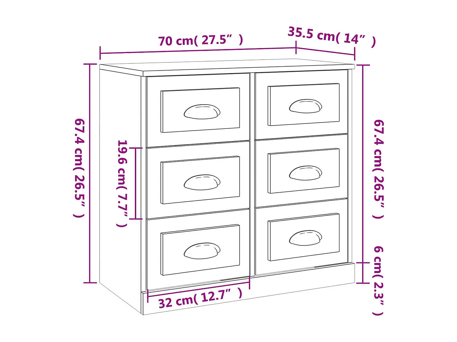 Sideboard Weiß 70x35,5x67,5 cm Holzwerkstoff
