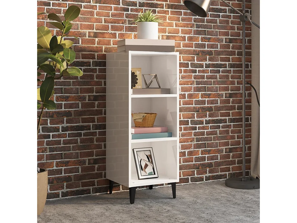 Buffet Blanc brillant 34,5x32,5x90 cm Bois d'ingénierie