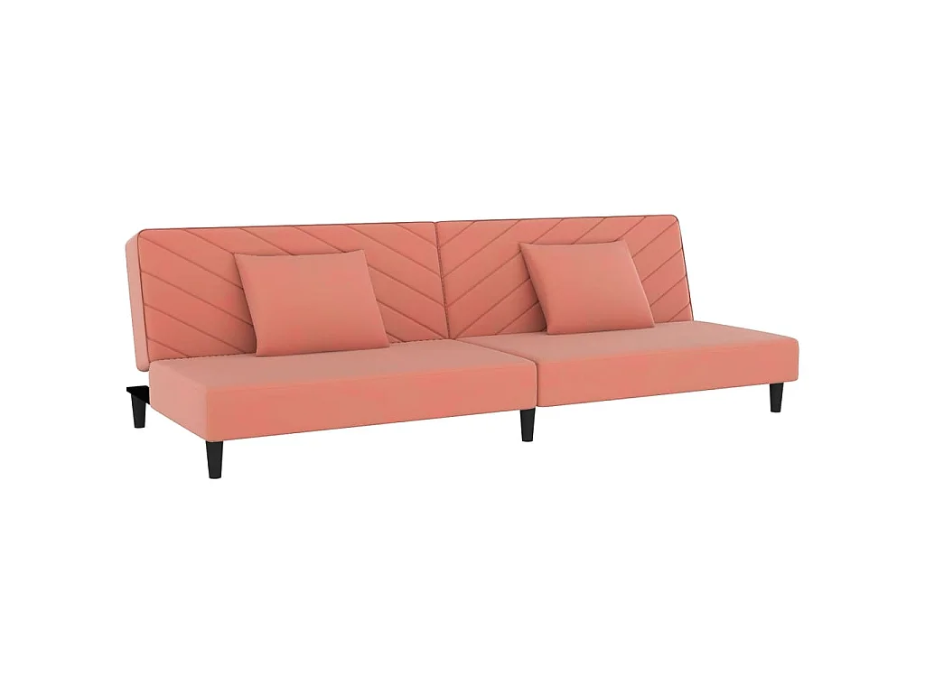 Canapé-lit à 2 places avec deux oreillers Rose Velours