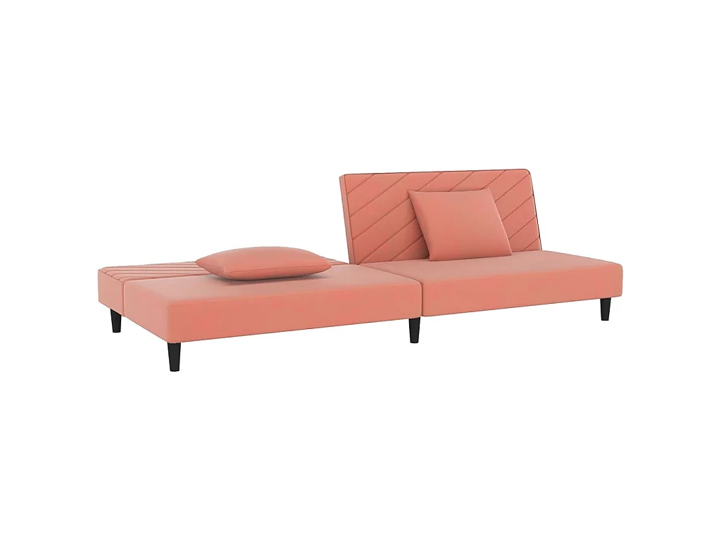 Canapé-lit à 2 places avec deux oreillers Rose Velours