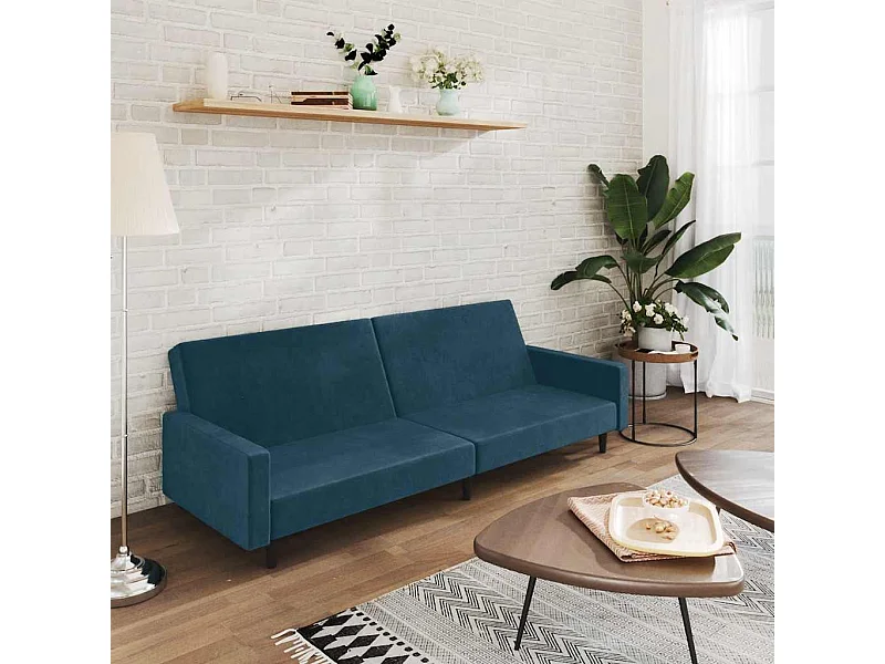 Schlafsofa 2-Sitzer Blau Samt
