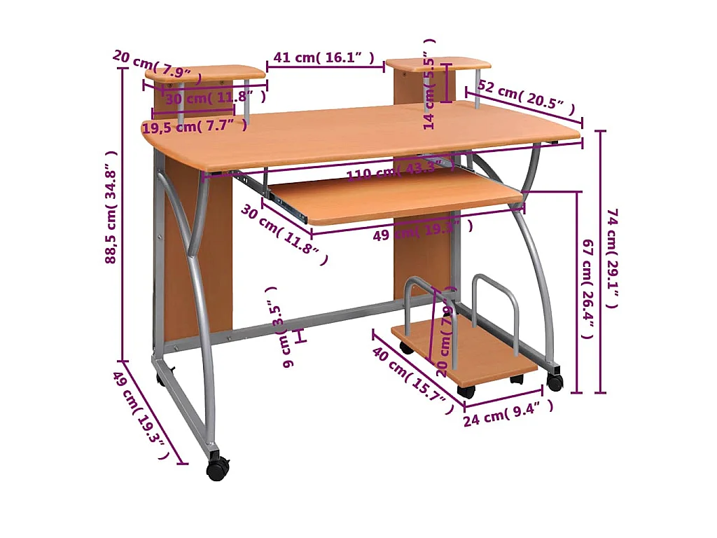 Computertisch Braun 110x52x88,5 cm Holzwerkstoff