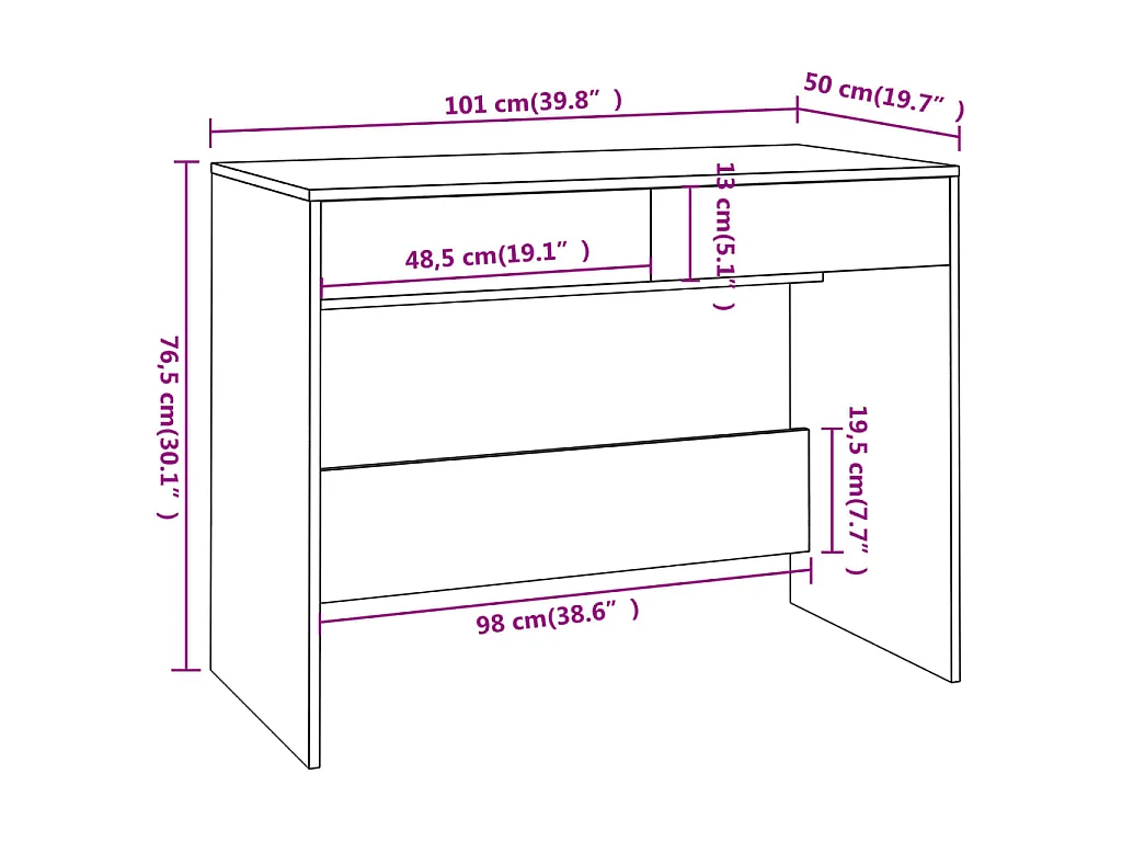 Bureau Chêne fumé 101x50x76,5 cm Aggloméré